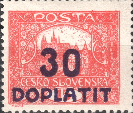 20/V se světlinou a doplatním přetiskem 30 DOPLATIT