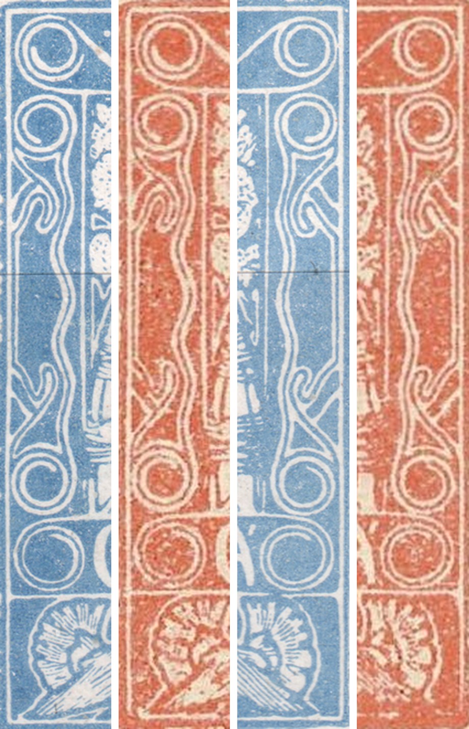 svislé okraje kresby — zkušební tisk a produkce / the vertical borders of the design — proof and production